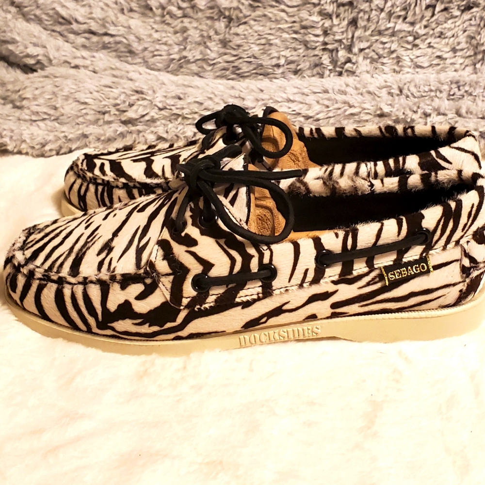 Saint Laurent Sebago Size 38 zebra print brown white